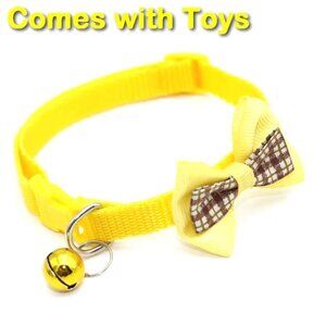 Kylee Kaylen Colorful Yellow Plaid Bow Tie Bell Cat Collar and Toys Gift Package